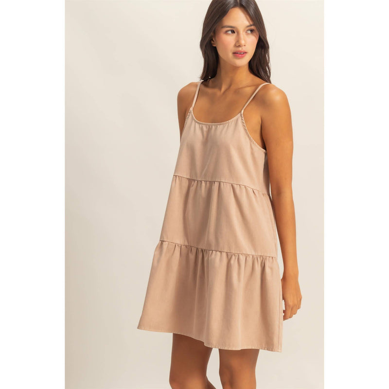 Spaghetti Strap Mini Dress: DARK TAUPE