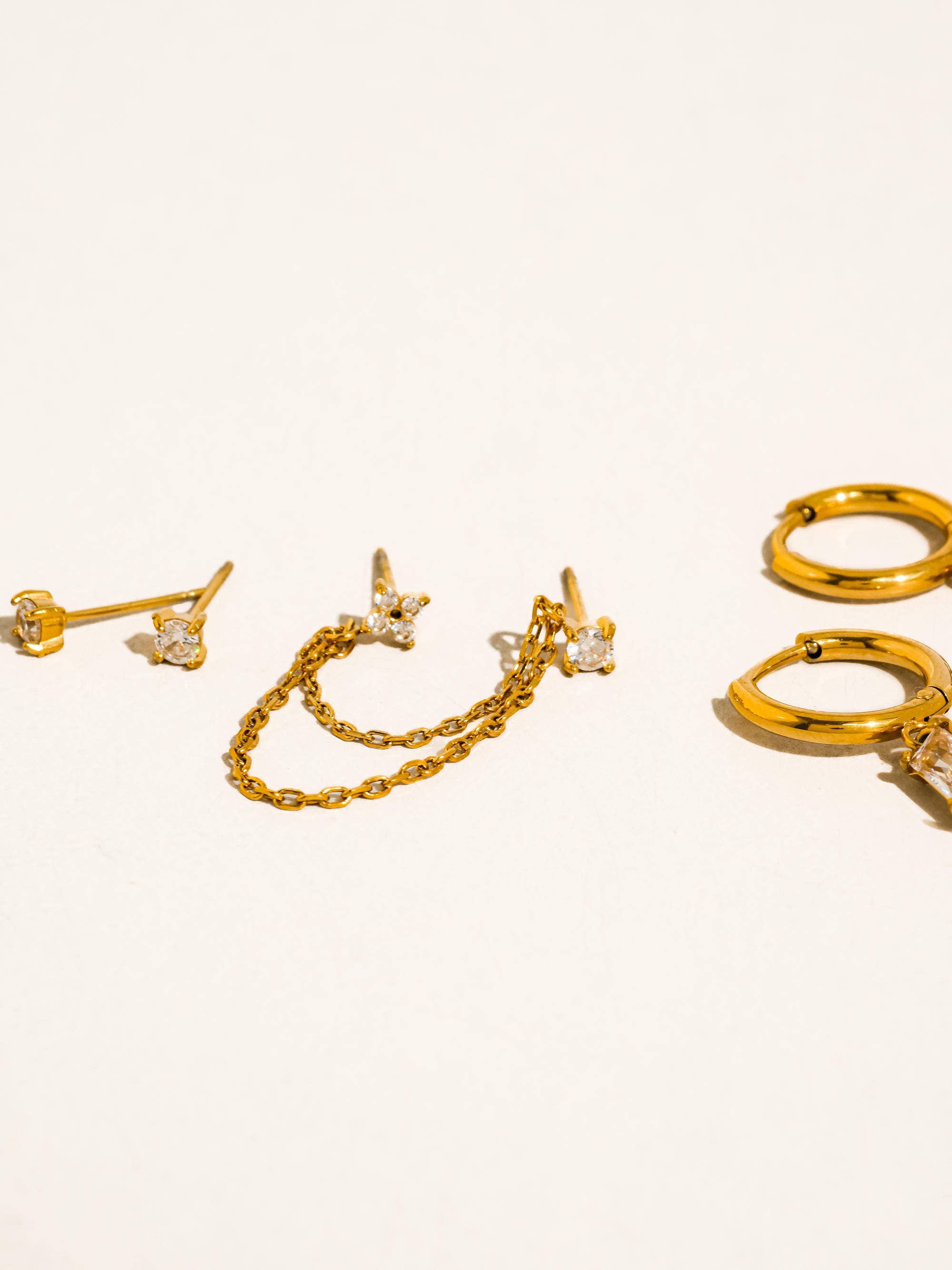 Roussa 18K Gold CZ Chain Earring Set