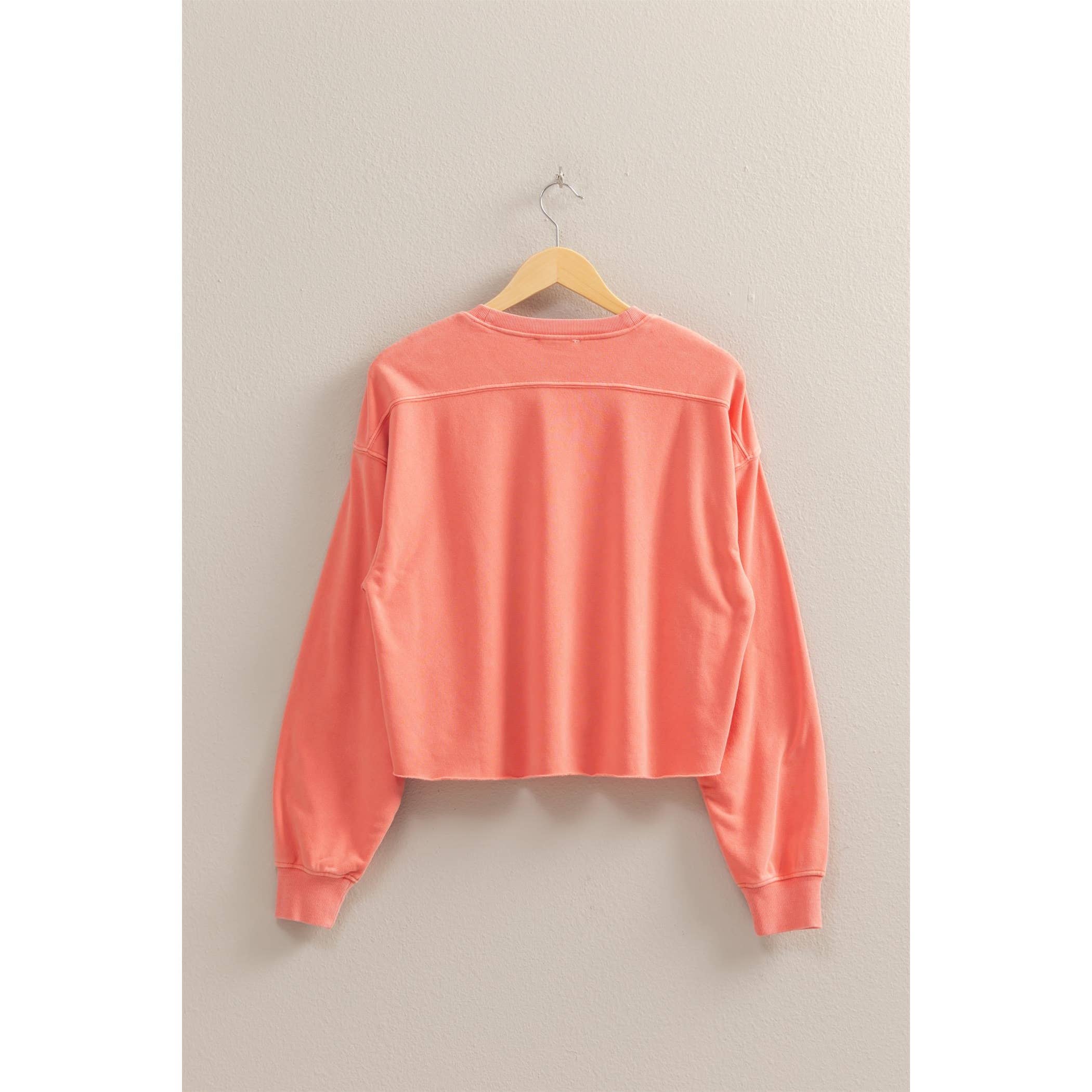 Raw Hem Pullover- Coral