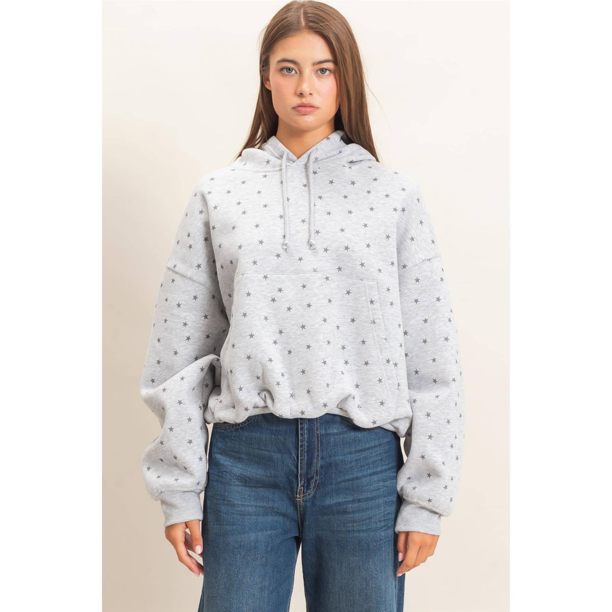 Star Print Bubble Hoodie: H. Gray