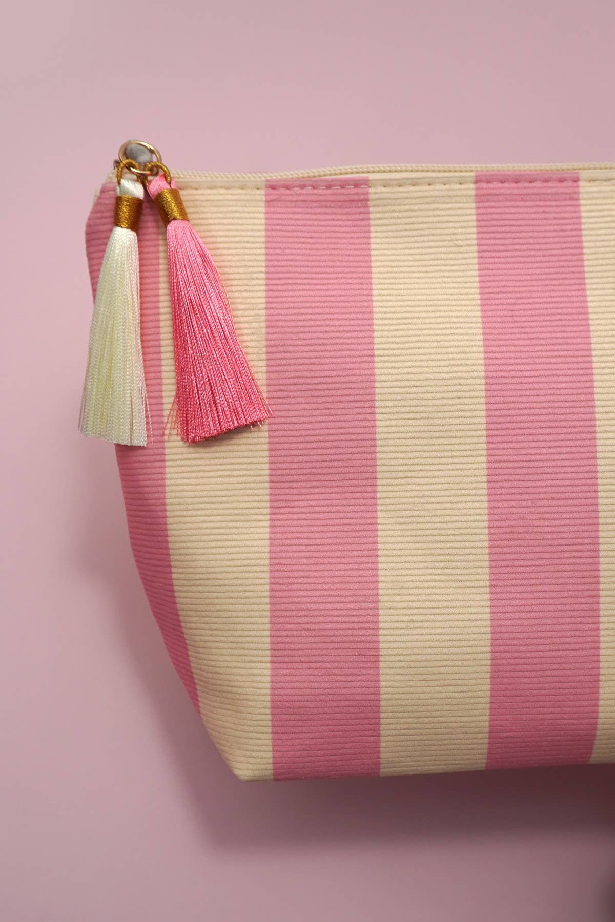 Tassel Makeup Pouch: Pink/Ivory