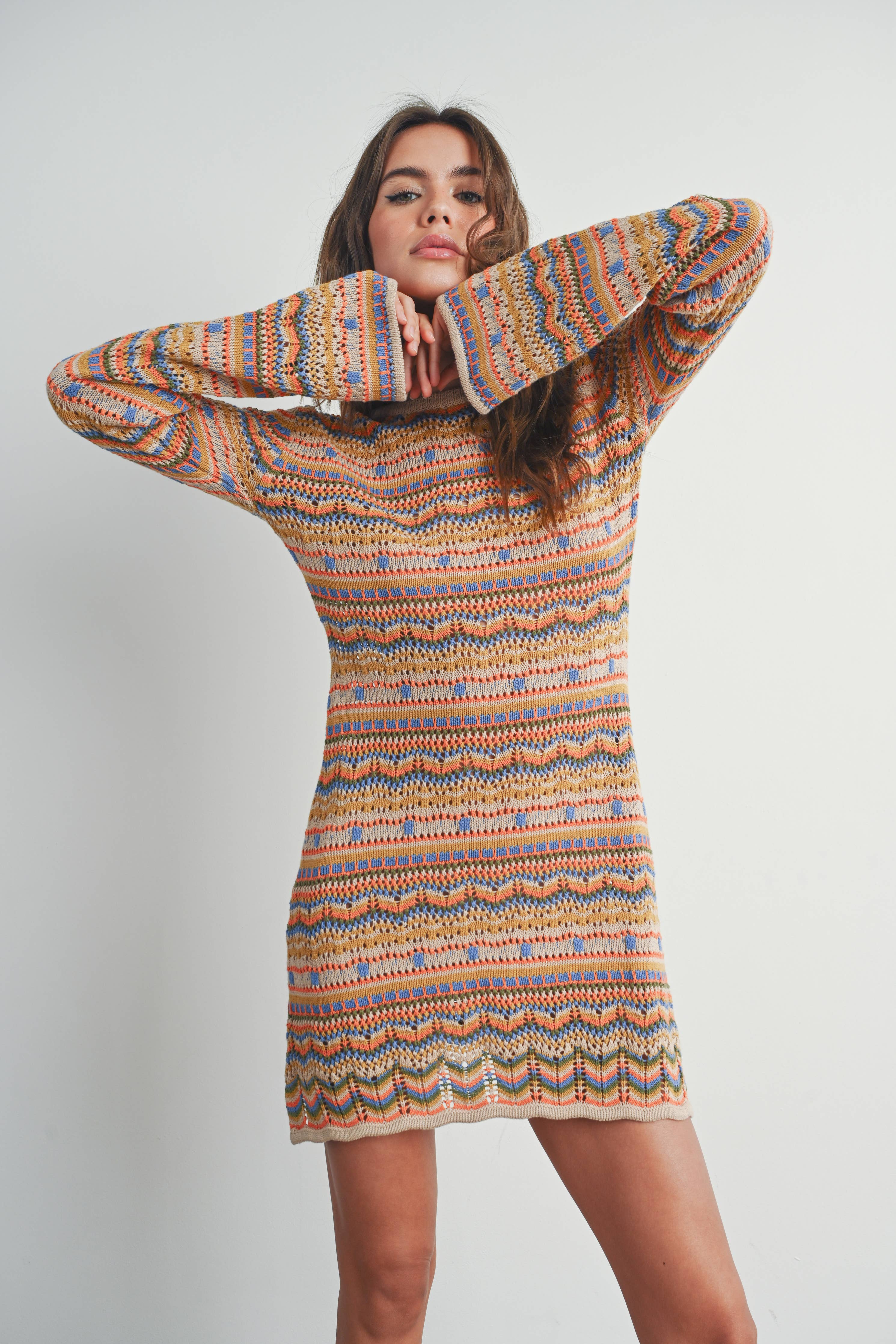 Multicolored Sweater Dress:Mauve