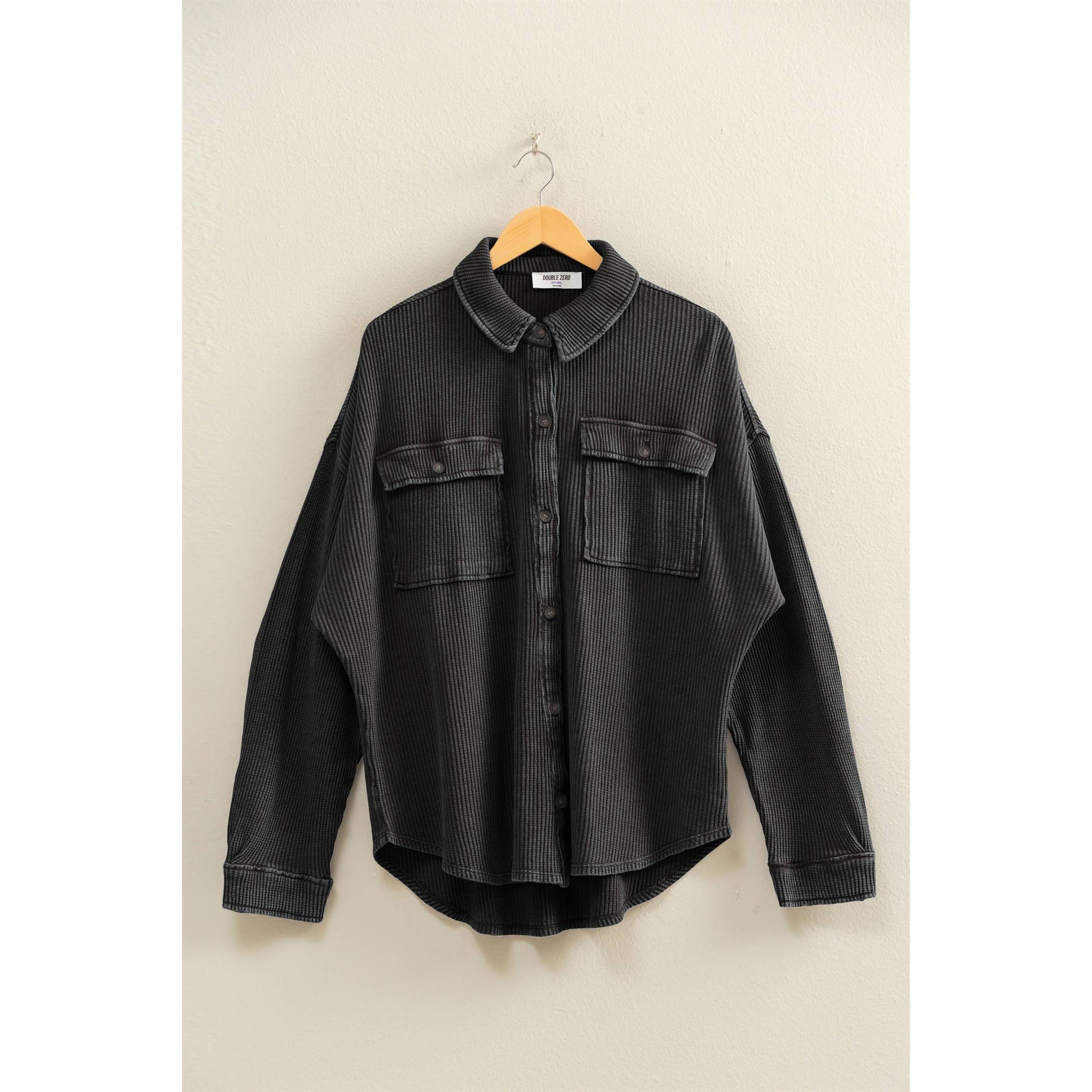 Waffle Shacket: Black
