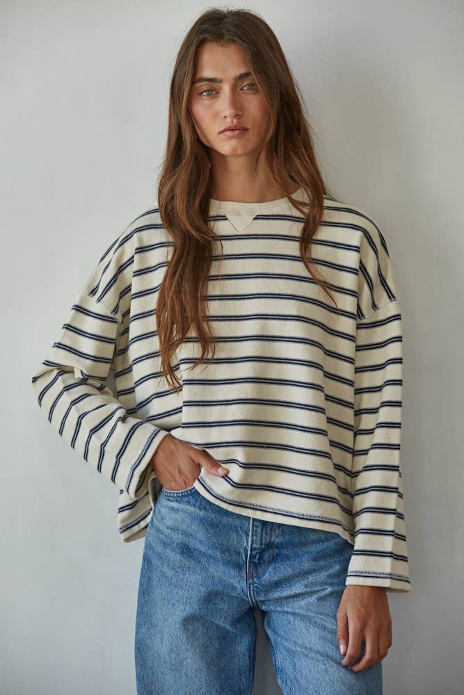 Striped Crew Pullover: Navy
