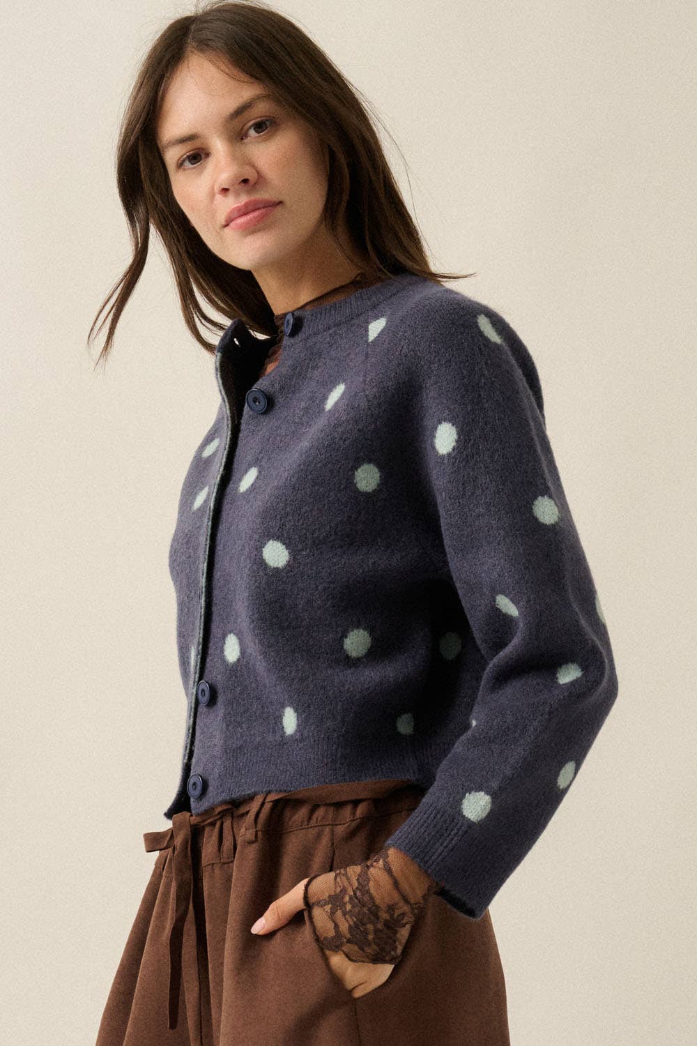 Jacquard-Knit Cardigan: Midnight
