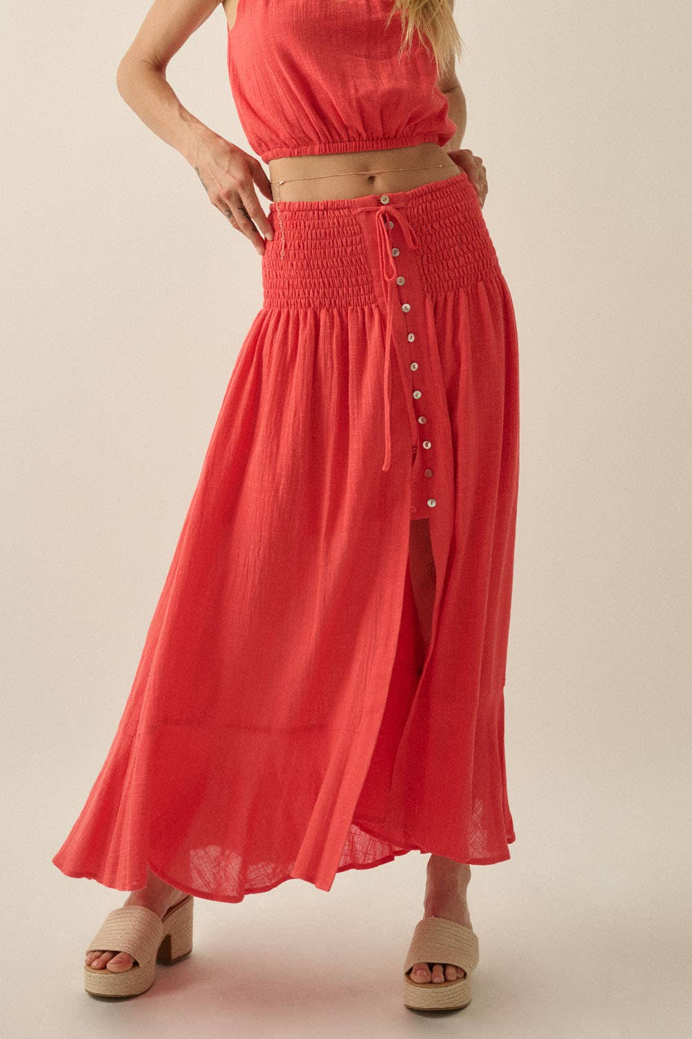 Cotton Gauze Skirt: Cherry Tomato