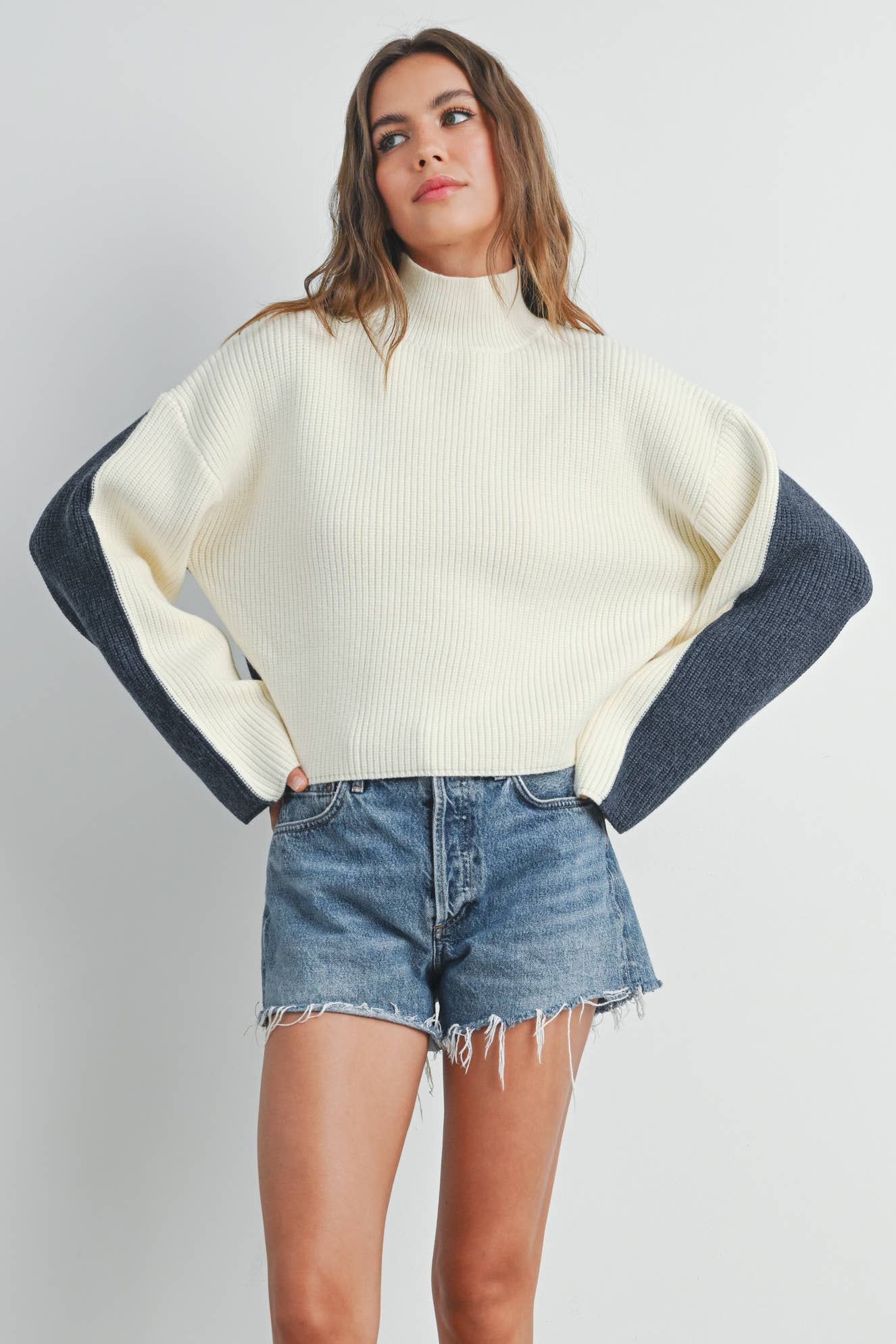 Two-Toned Turtleneck:Ivory/Blue