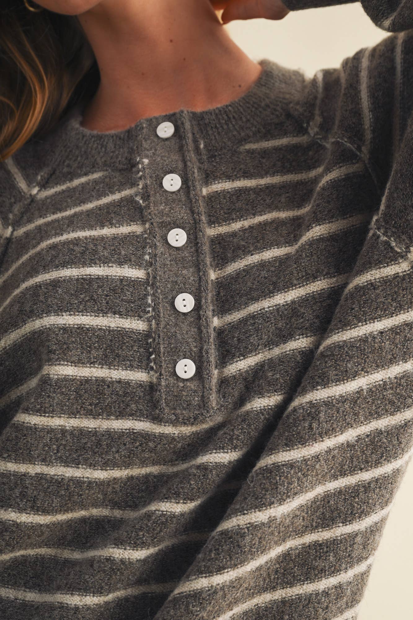 Placket Stripe Pullover: Brown