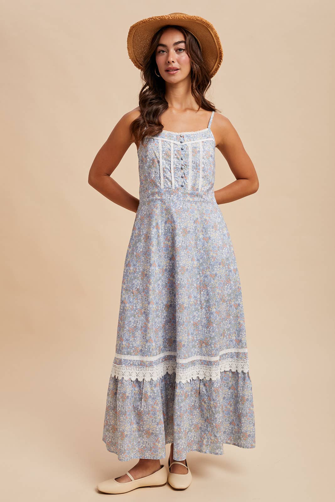 Floral Lace MaxiI Dress: Lt. Blue