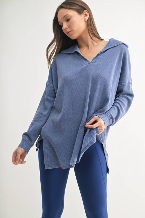 Waffle Knit Oversized:TRUE BLUE