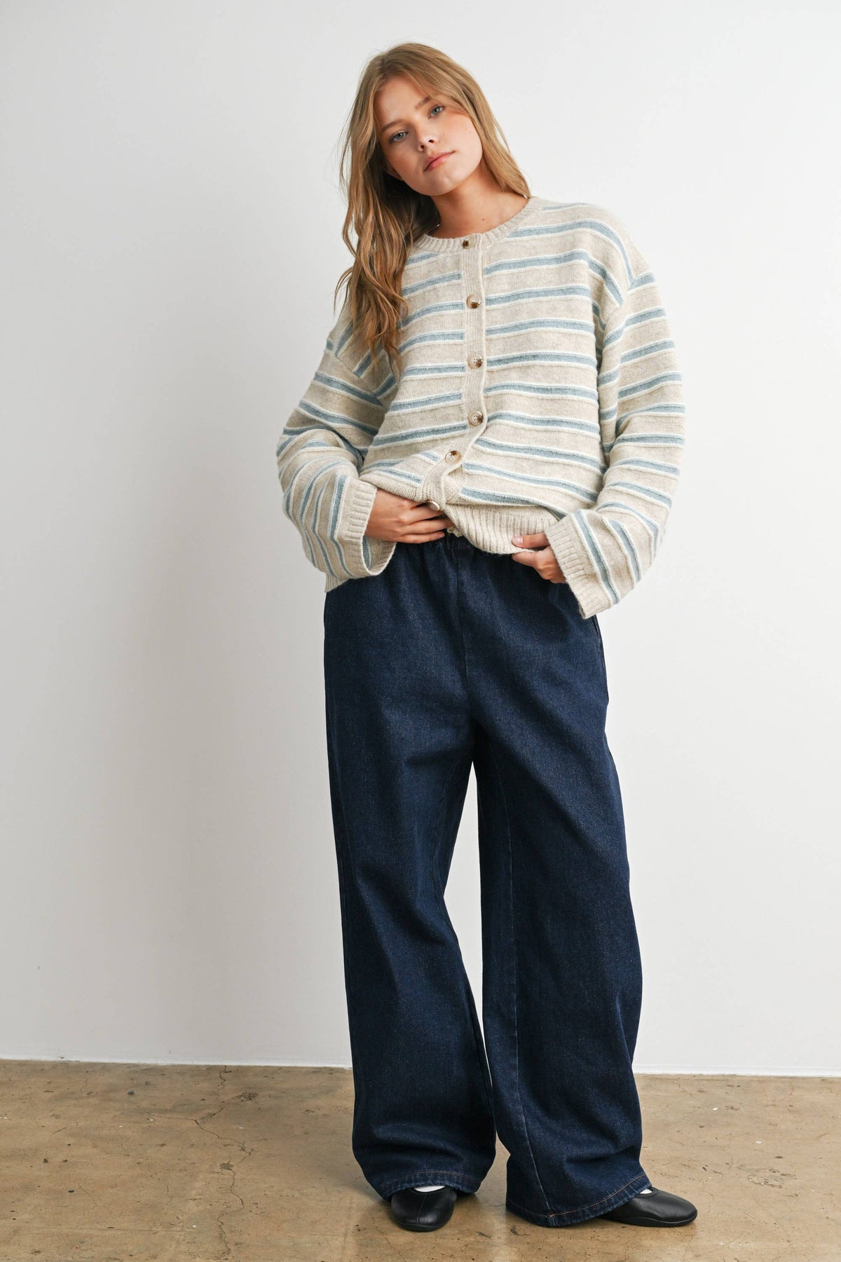 Cozy Stripe Cardigan: Taupe