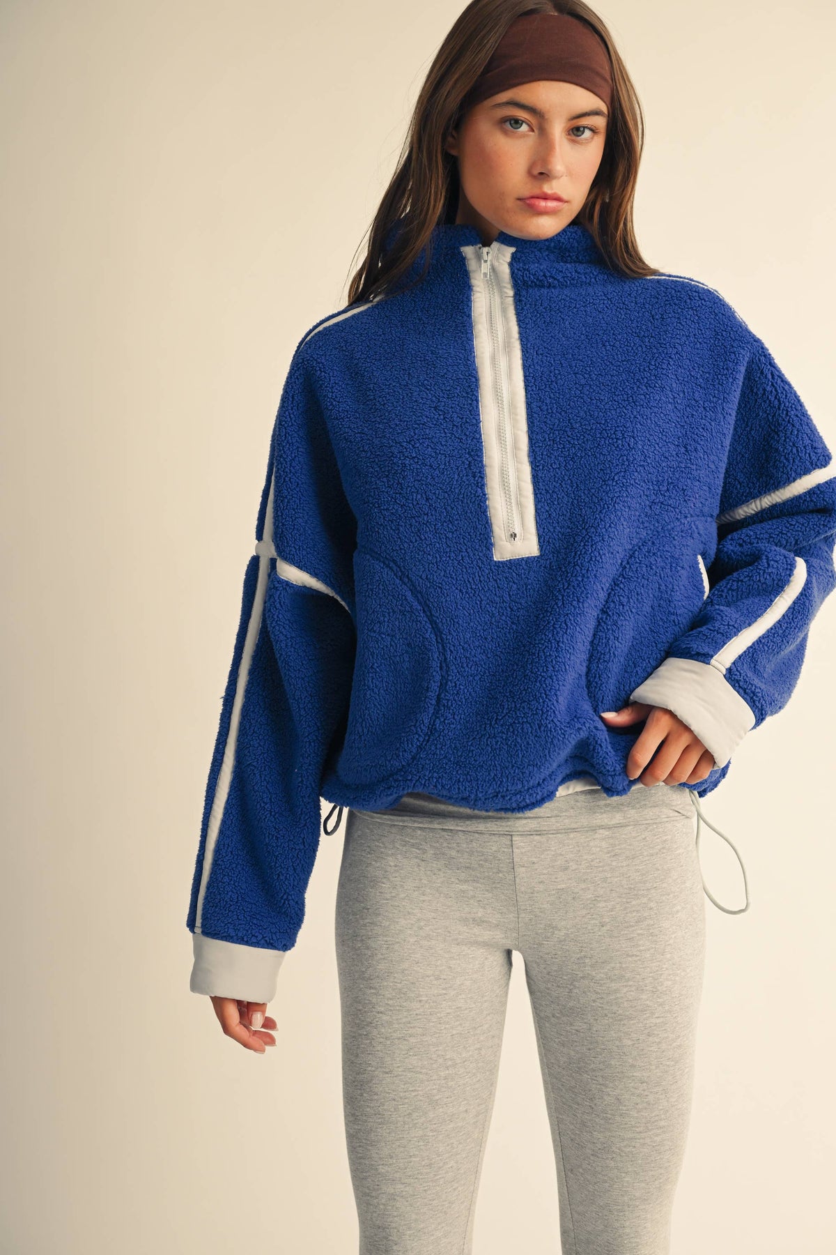 Contrast Trim Fleece Half-Zip: Cobalt