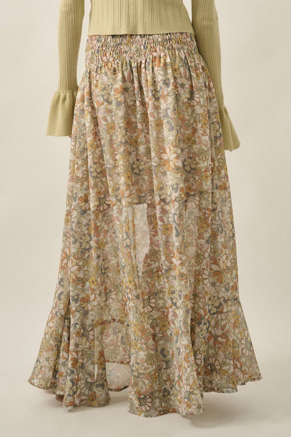Floral Chiffon Maxi Skirt: Cream