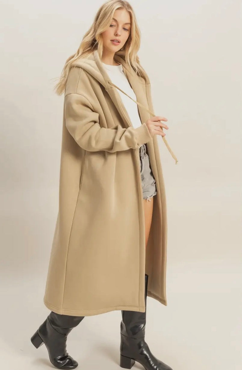 Fleece French Terry Coat: Taupe