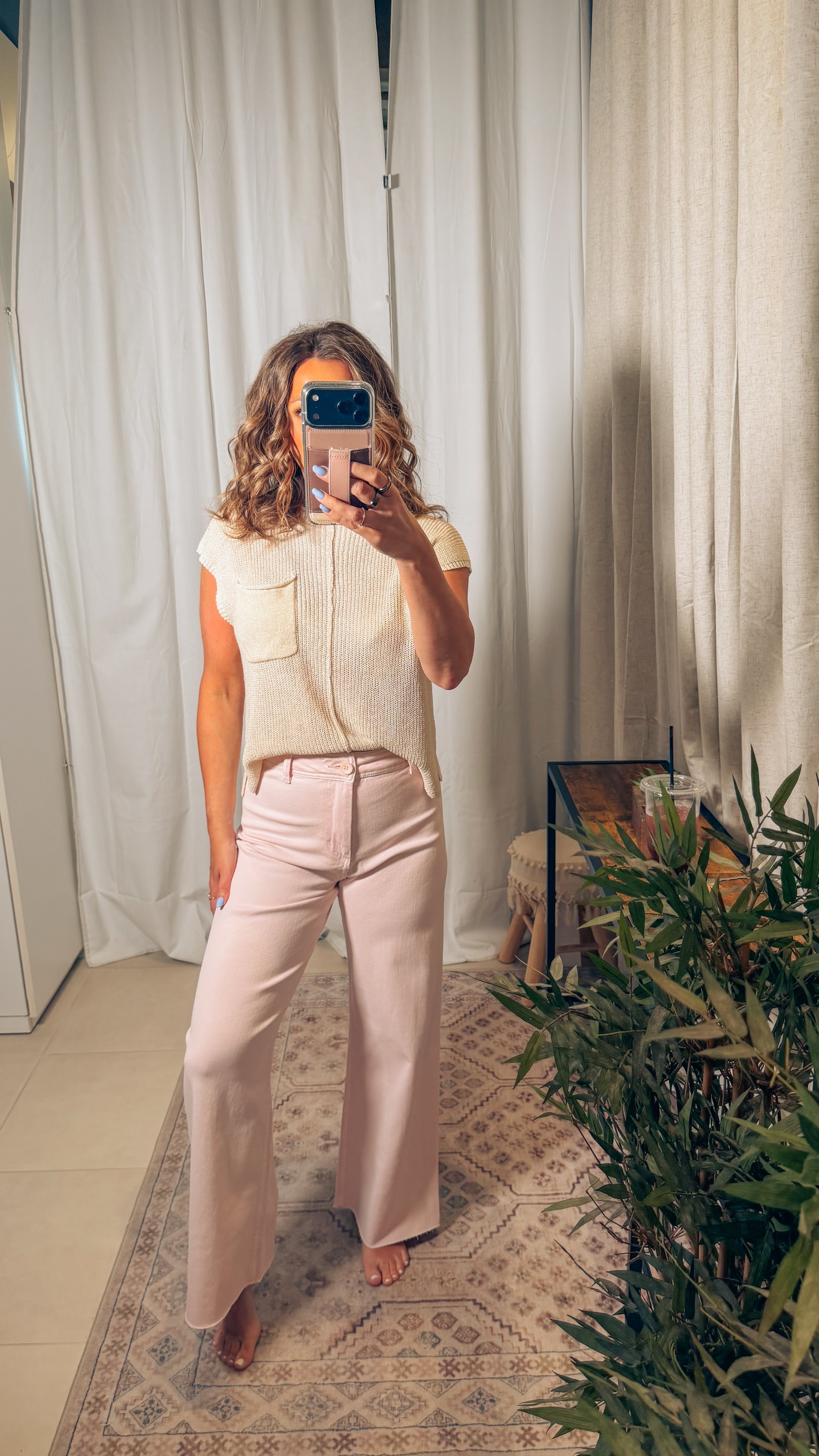 Ari Cropped Loose Knit Top: Natural