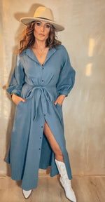 BUBBLE SLEEVE BELTED DRESS