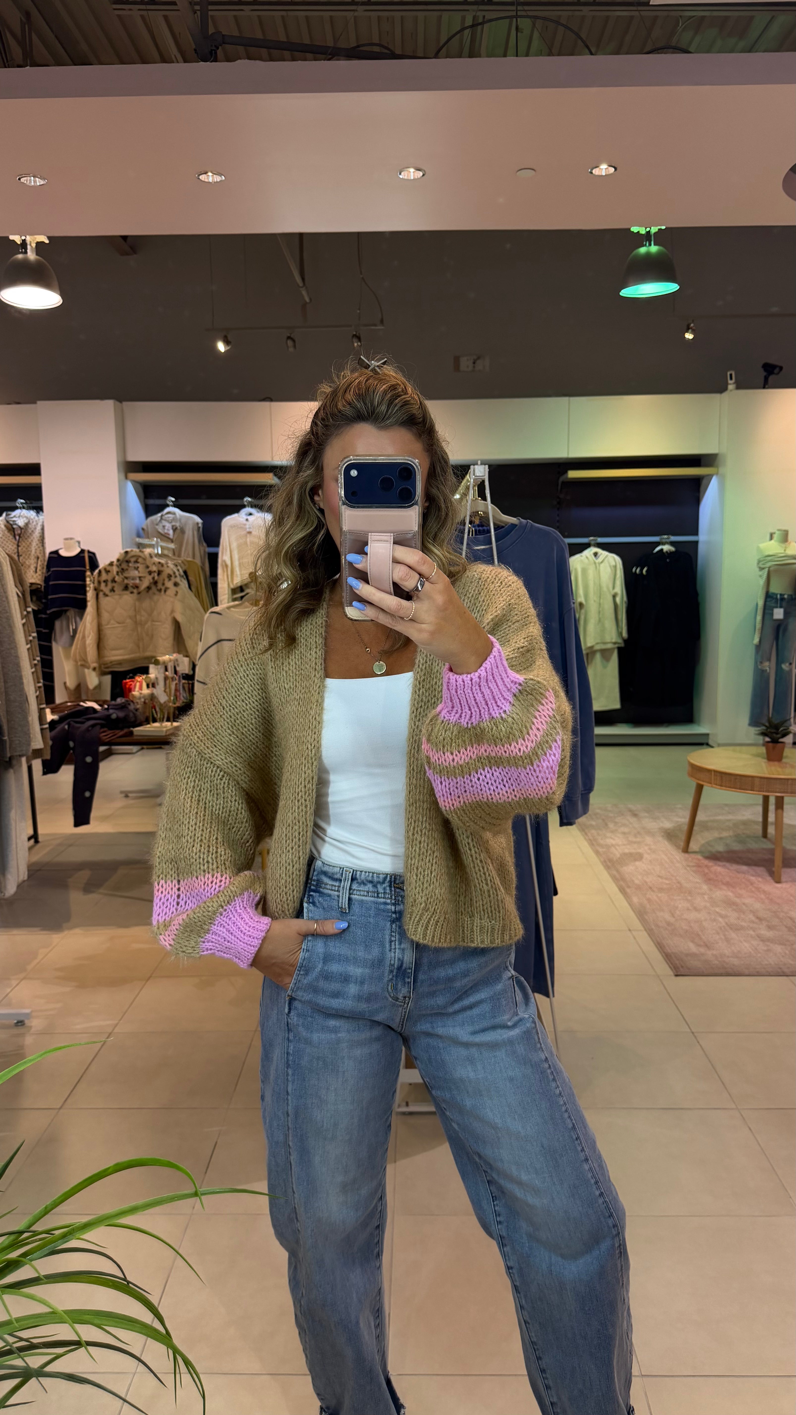 Drop Shoulder Cardigan: Taupe
