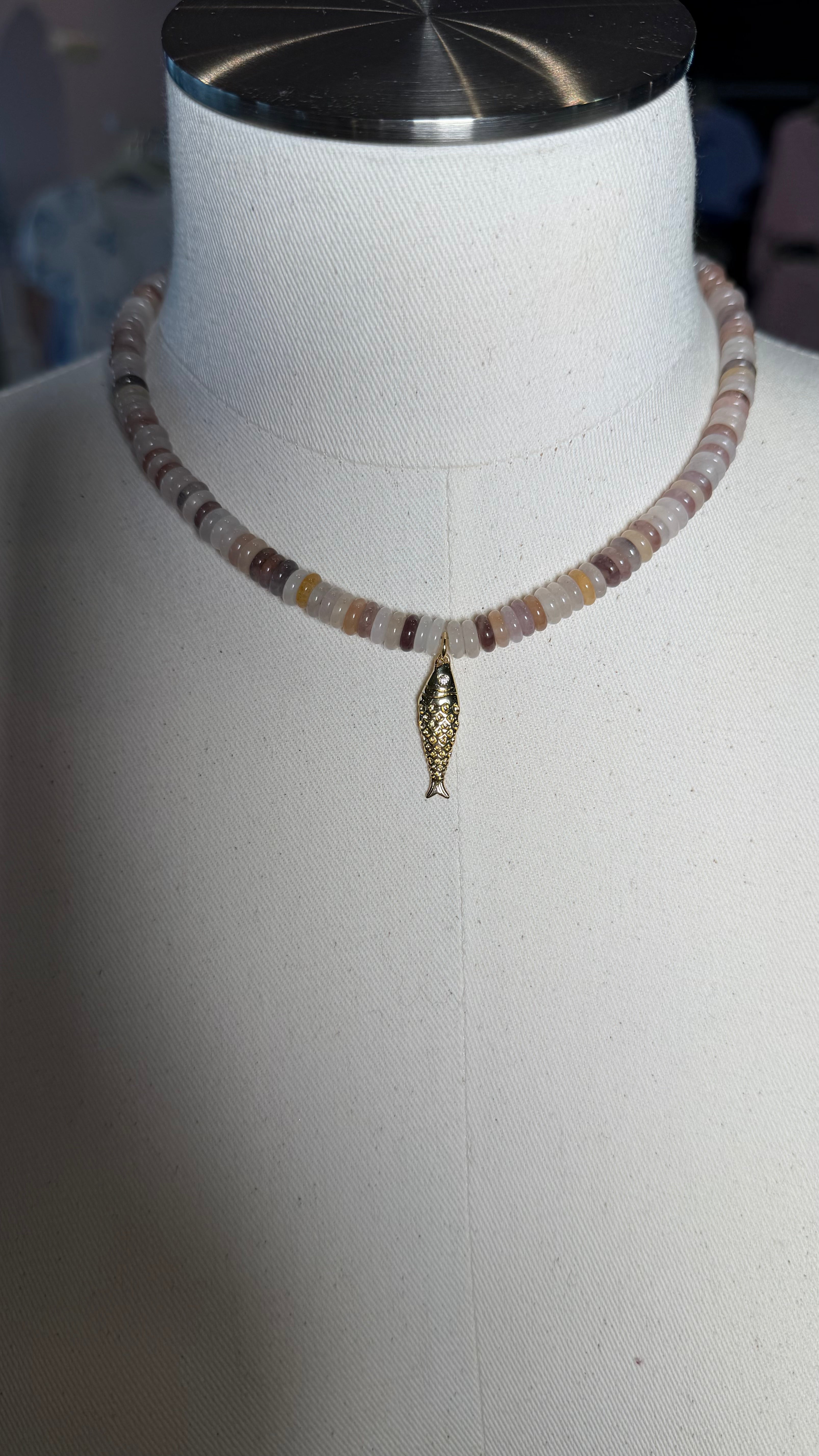 Latte Beaded Fish Necklace