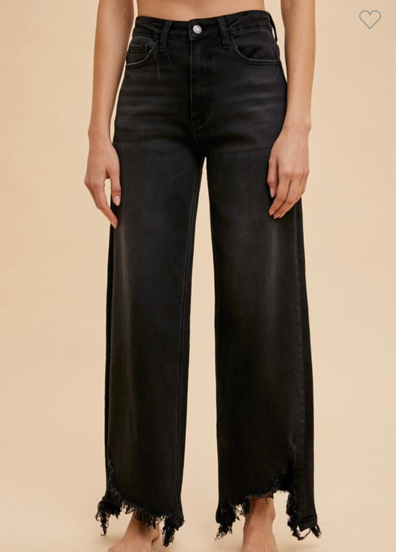 Distressed Hem Denim/BLK: