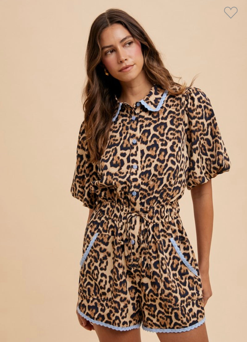 Lace Trimmed Leopard Romper