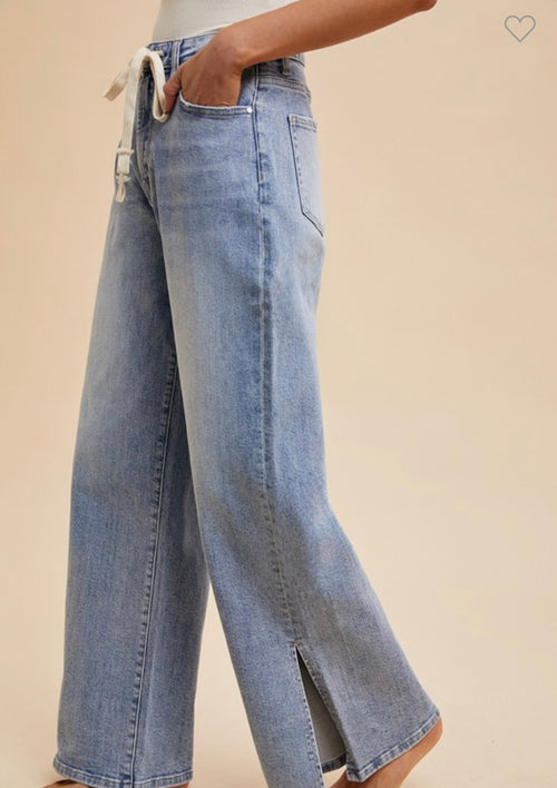 Waist Tie Wide Leg Denim