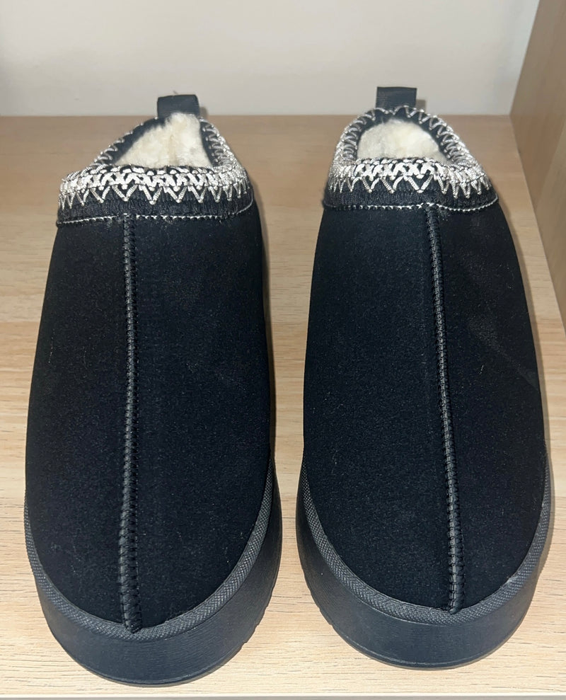 Black Fur Lined Ankle Slippers
