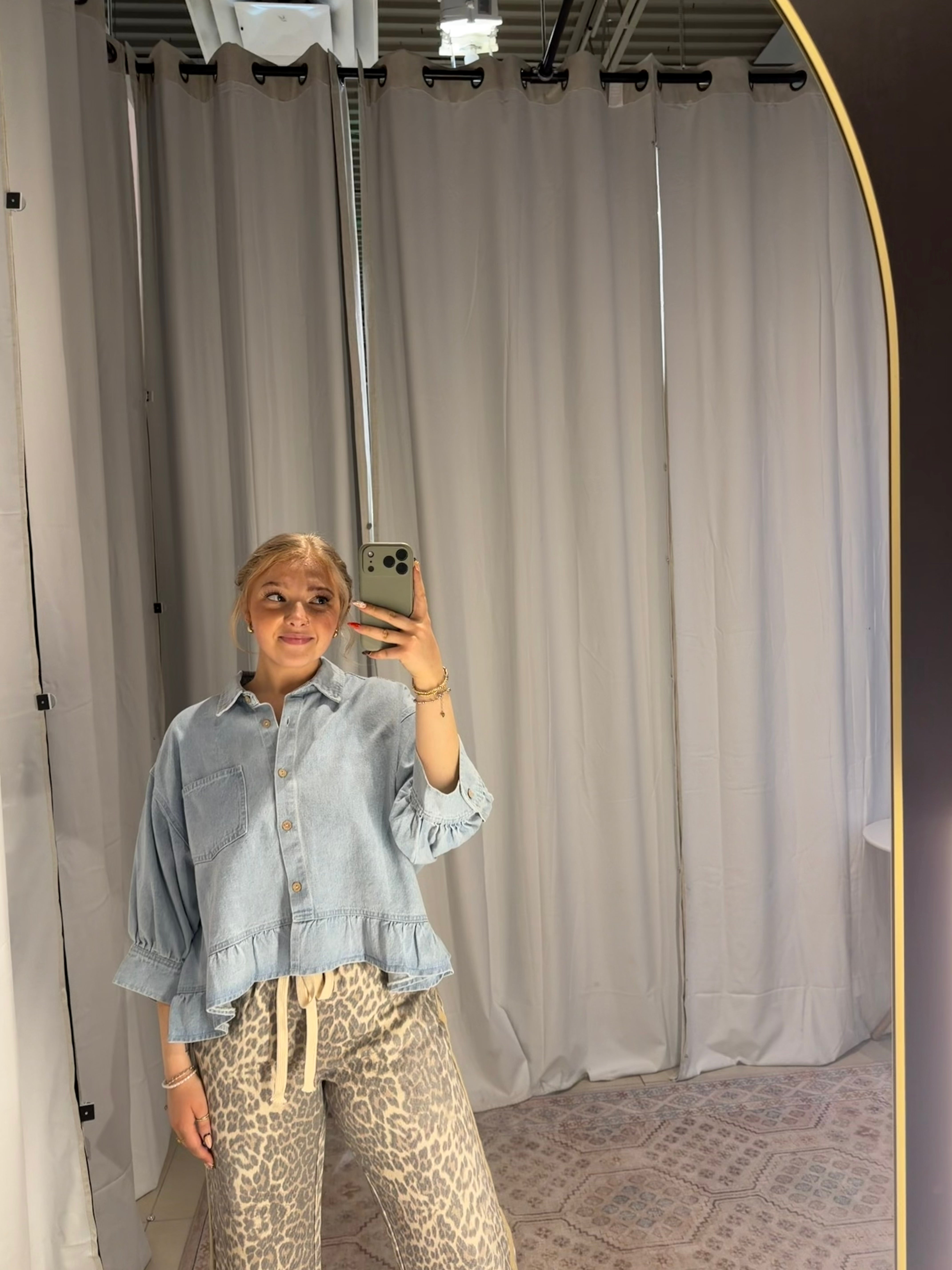 Washed Denim Ruffled Top: