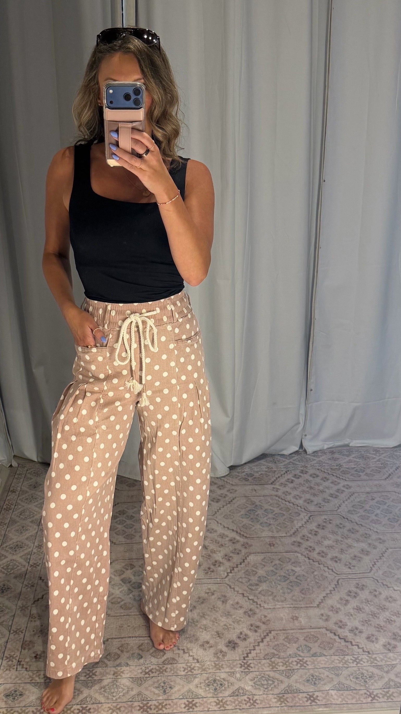 Polka Dot Barrel Pants: Taupe