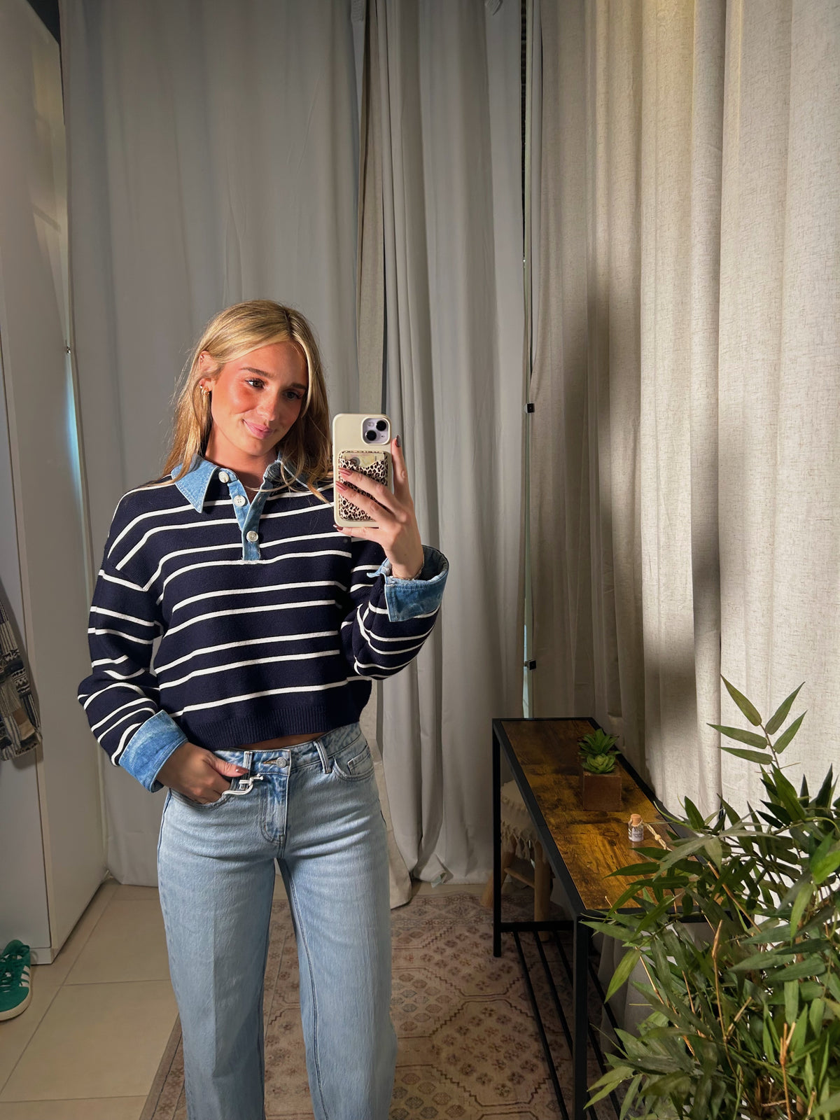 Denim Collar Sweater: