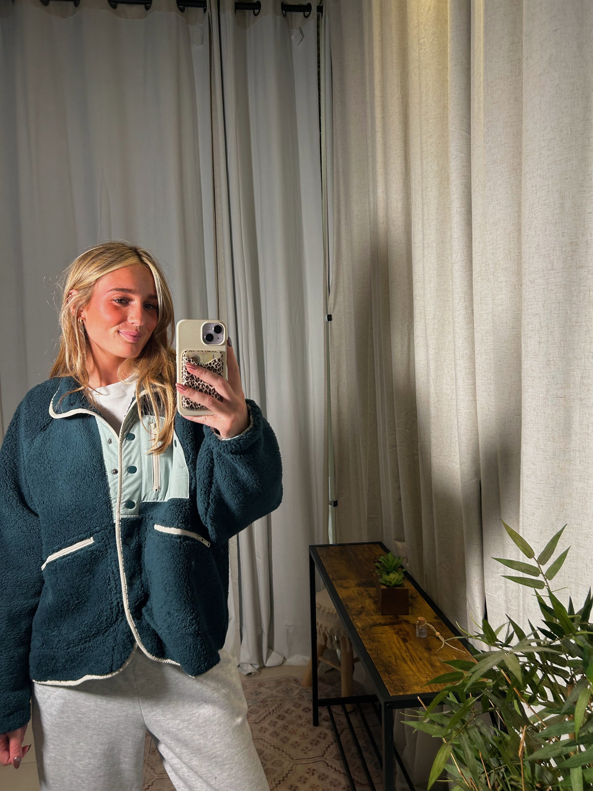 Sherpa Button Jacket:Dk.Sea Green