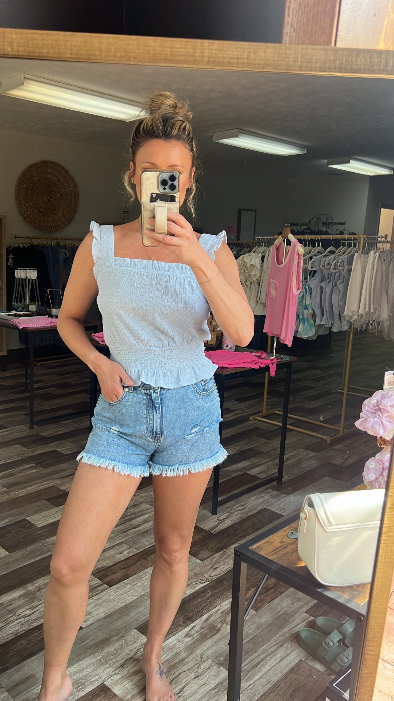 CINCHED WAIST TOP: BLUE