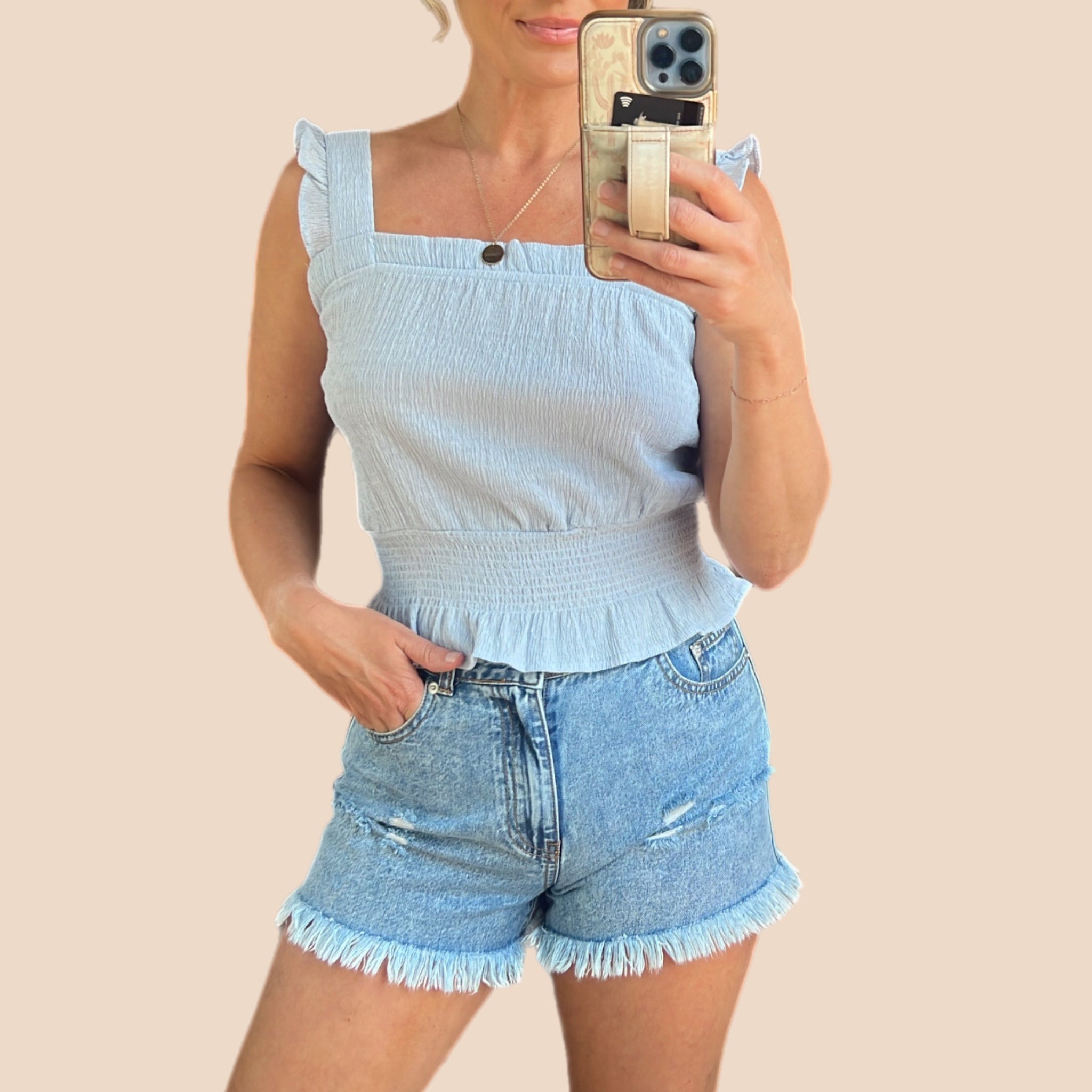 CINCHED WAIST TOP: BLUE