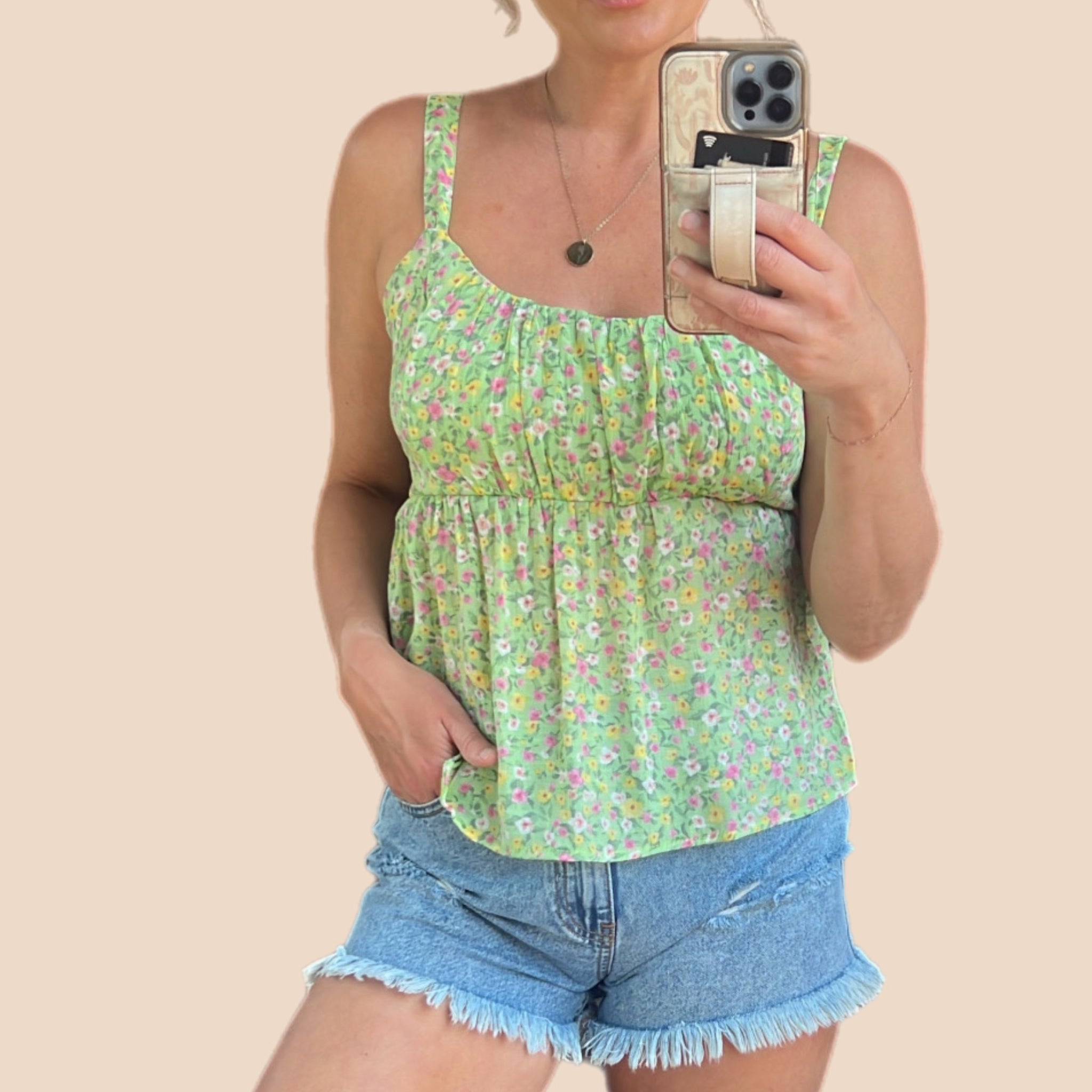 BABYDOLL TANK TOP: GREEN MULTI