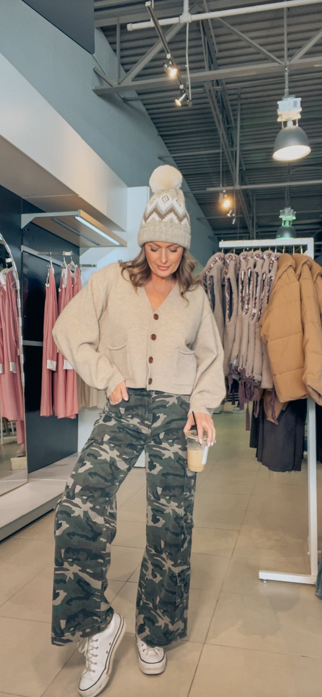 Green Camo Denim Cargo Pants: