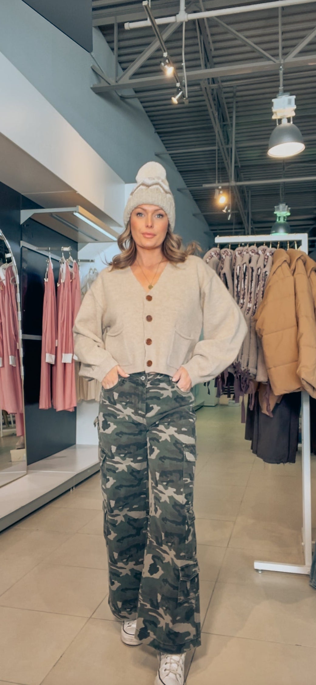 Green Camo Denim Cargo Pants: