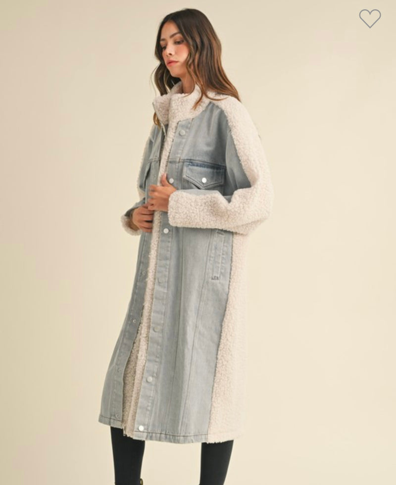 Fleece Denim Midi Jacket