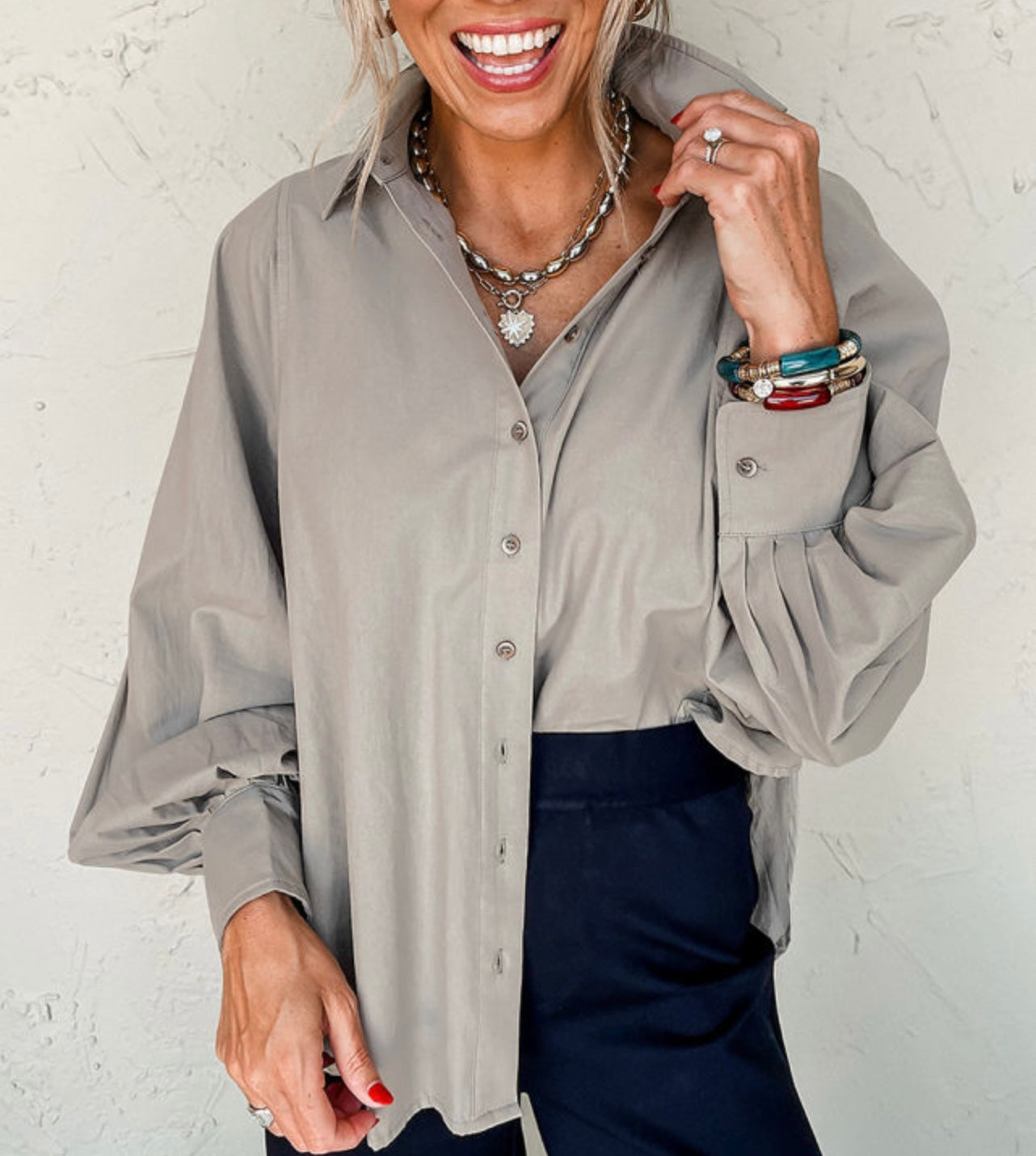 Balloon Sleeve Slit Shirt