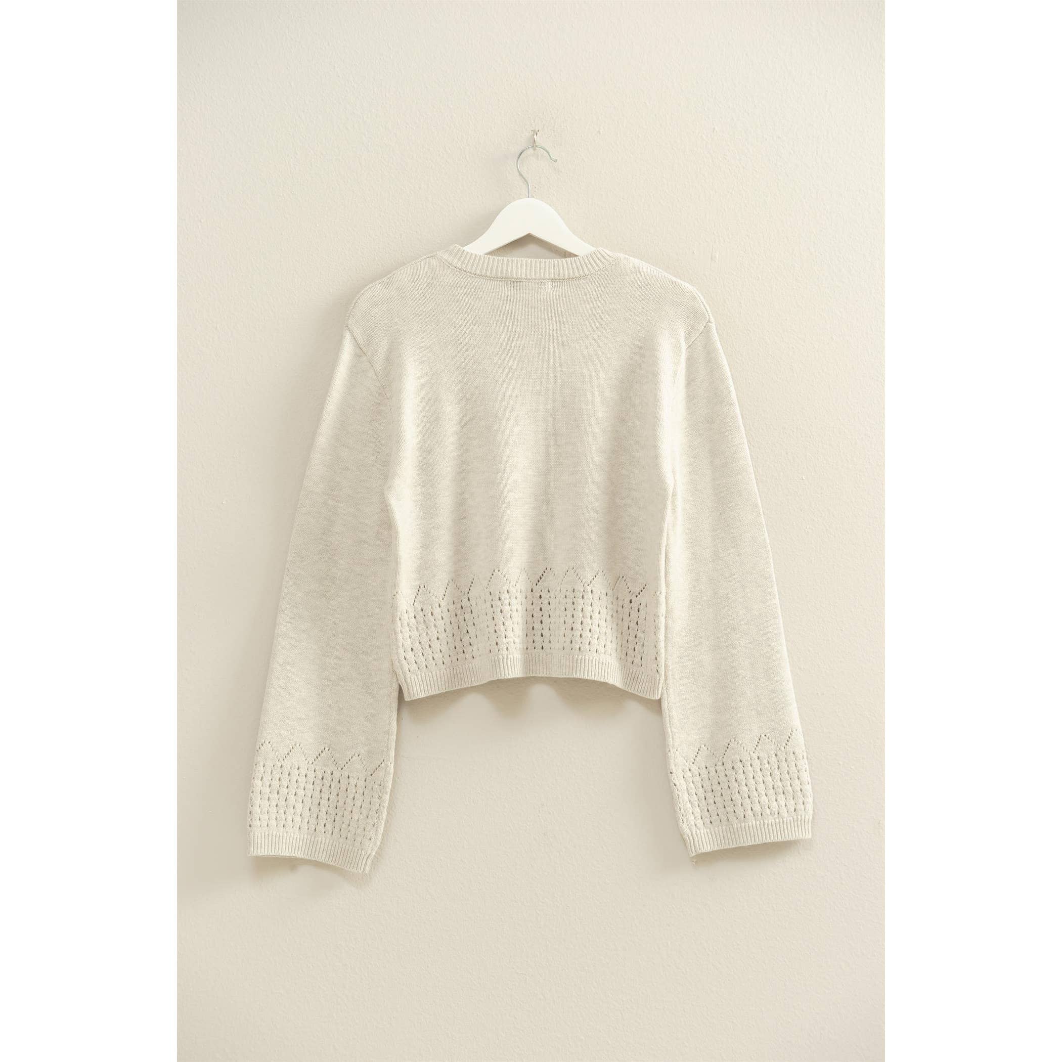Detailed Long Sleeve Sweater: Cream