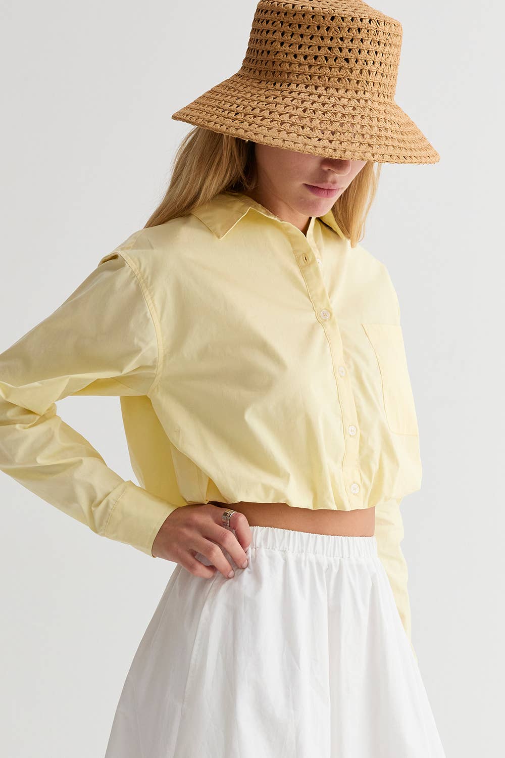 Demi Poplin Hem Shirt: Yellow