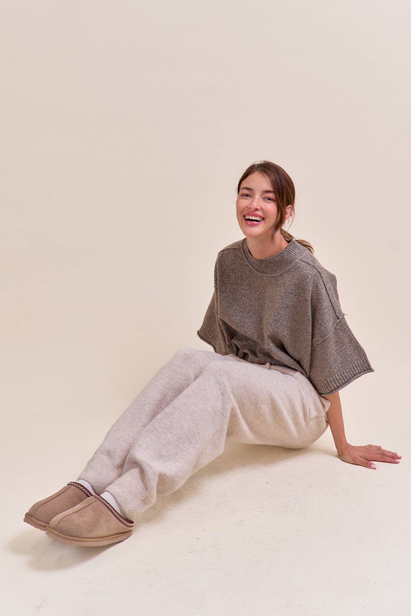 Marled Knit Sweater: Char/Brown