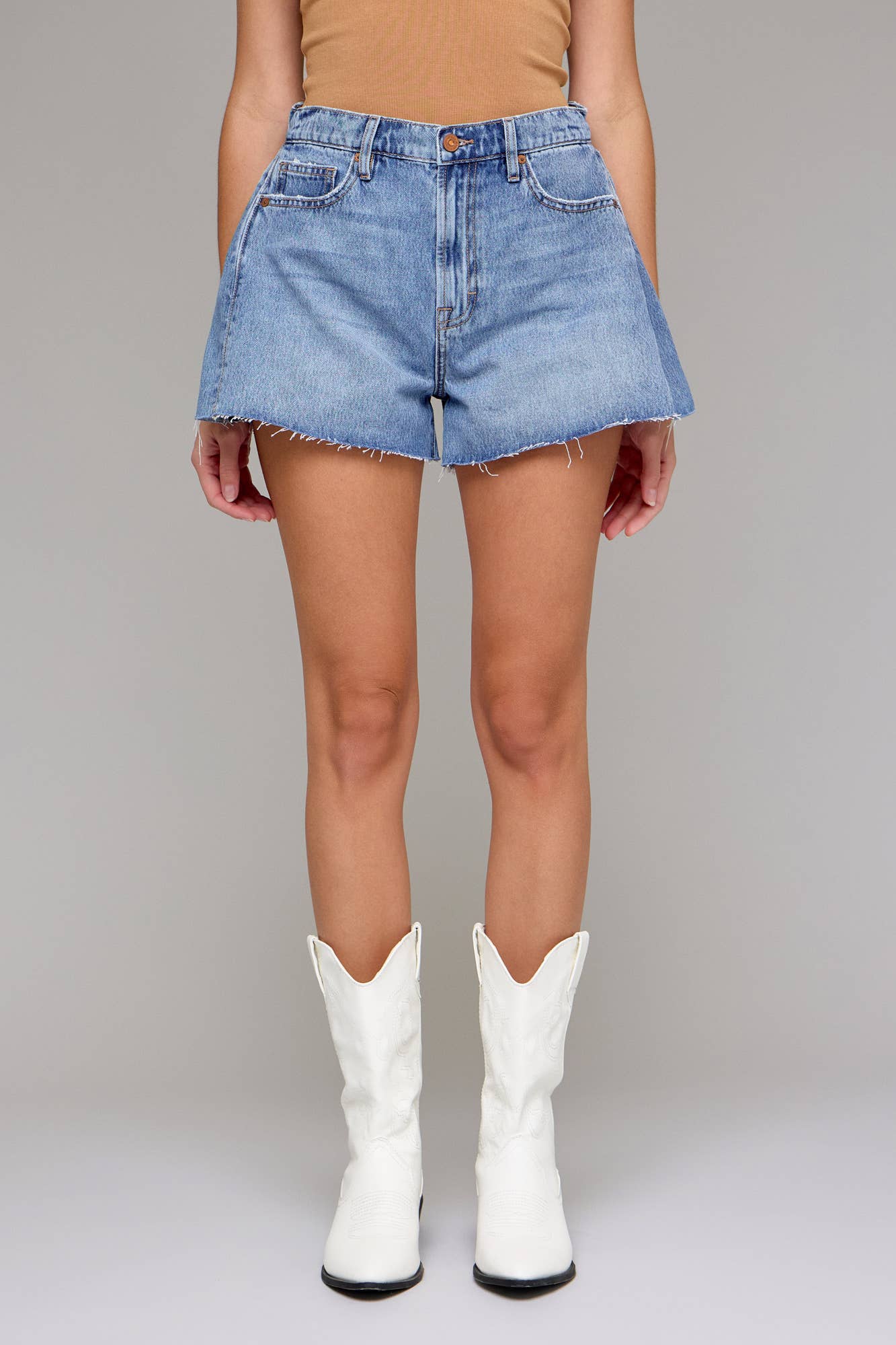 Medium Wash A-Line Shorts: