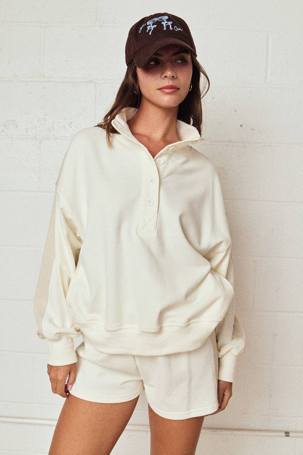 Mock Neck Color Block Set: Taupe