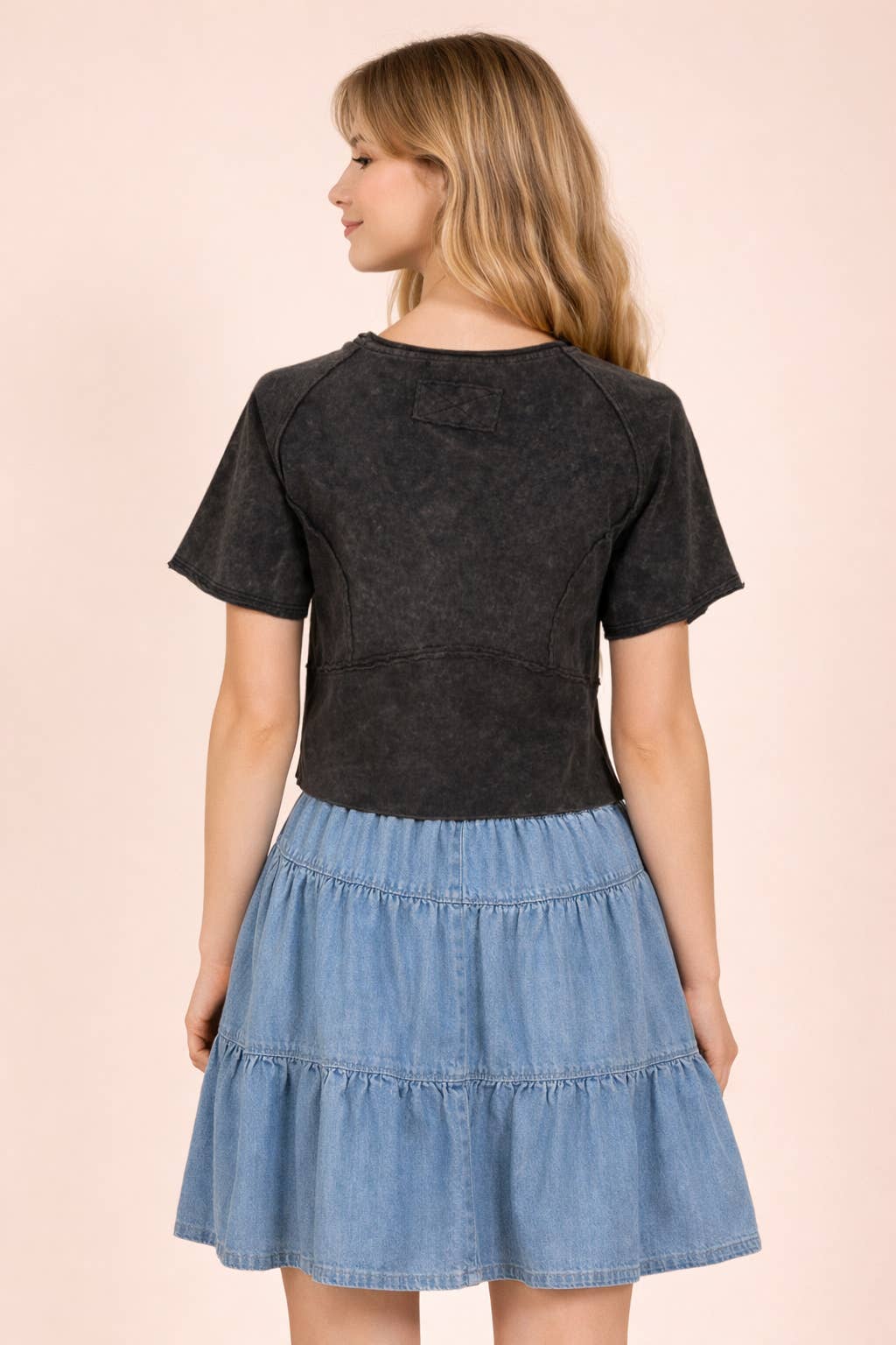 Mineral Washed Casual Top: Black