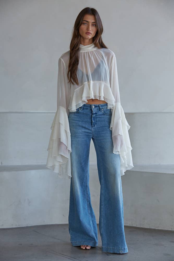 Chiffon See Through Top: Cream