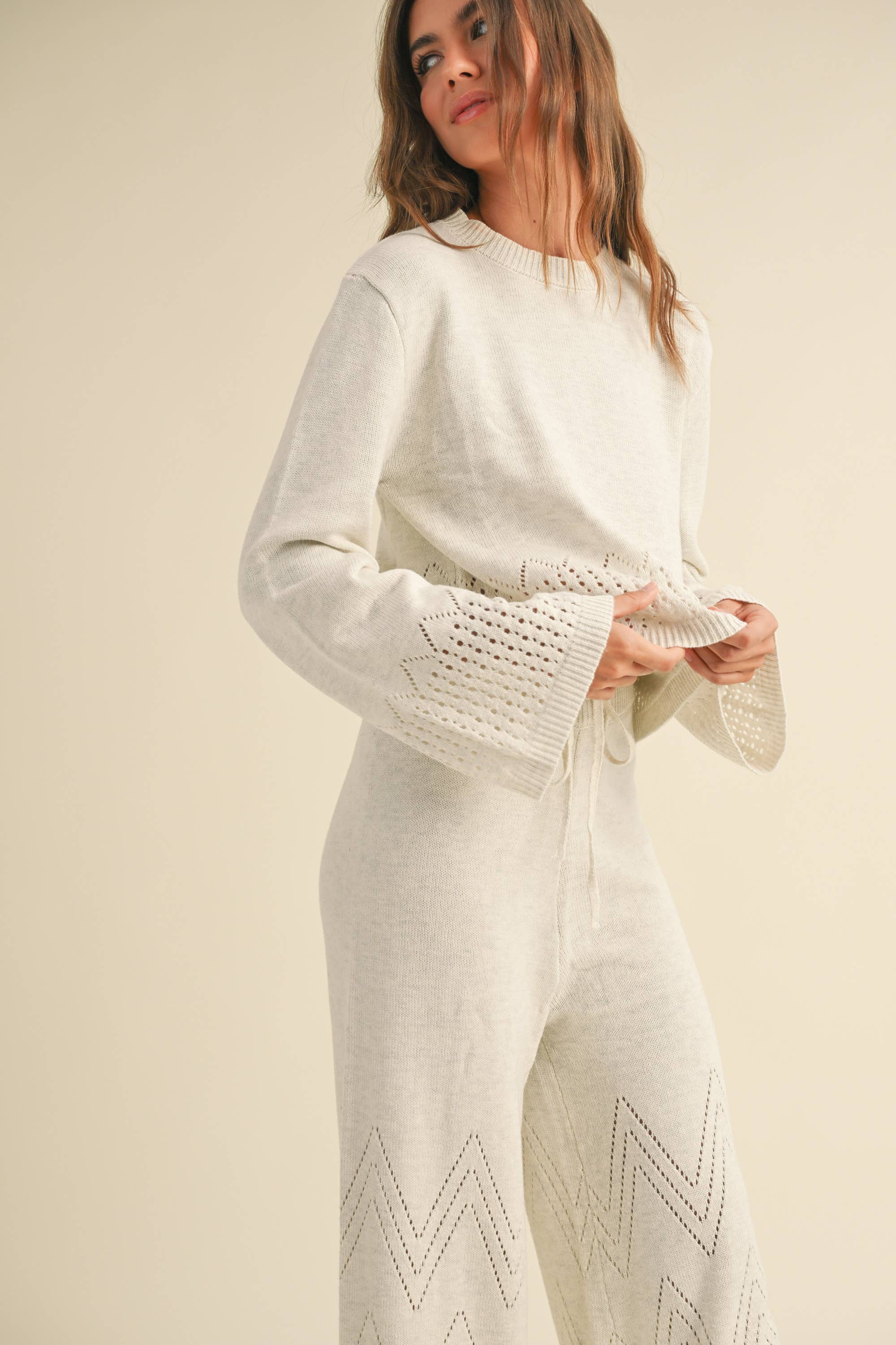 Border Crochet Knitted Set: Oatmeal