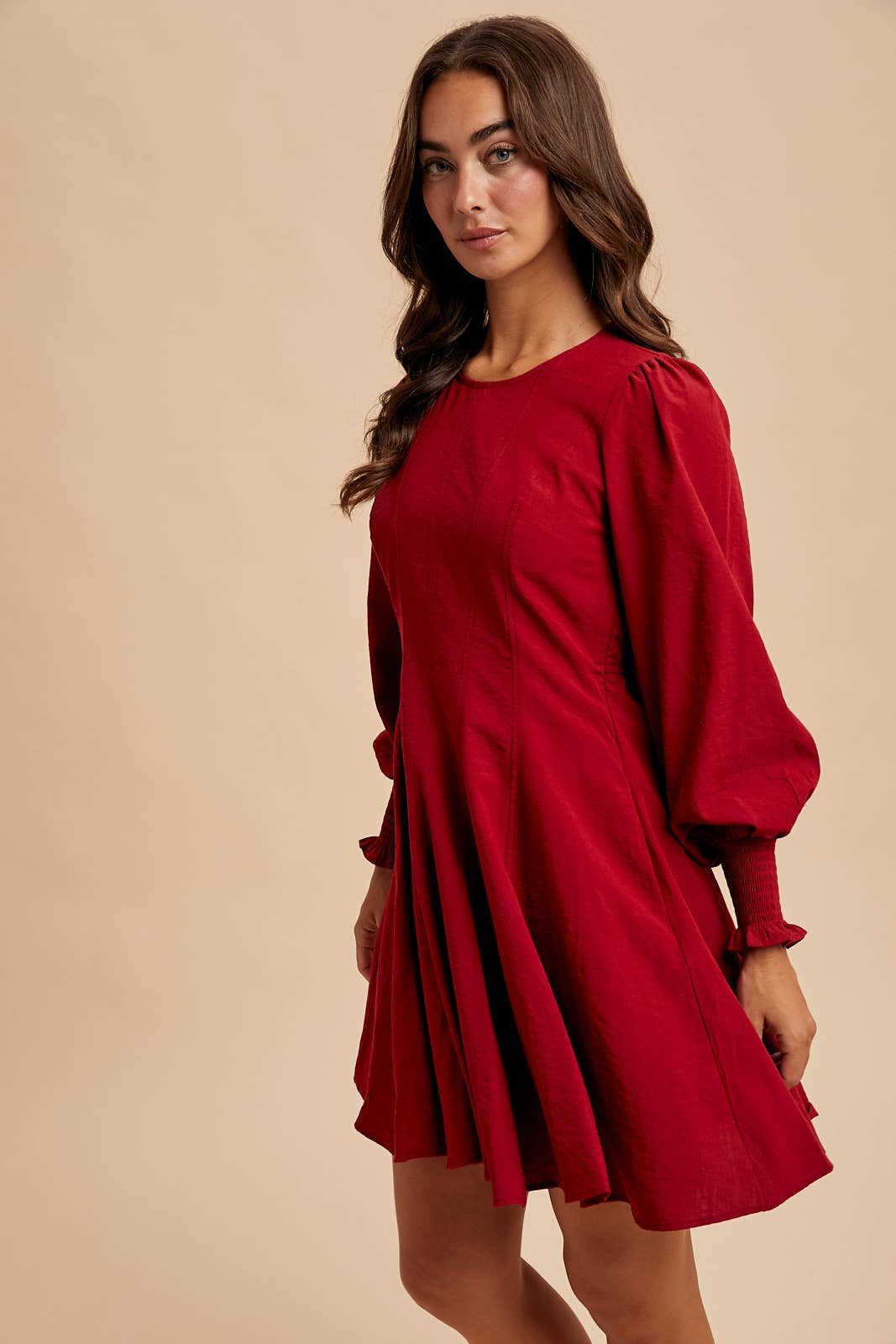 Fit & Flare Mini Dress:Cherry Merlot
