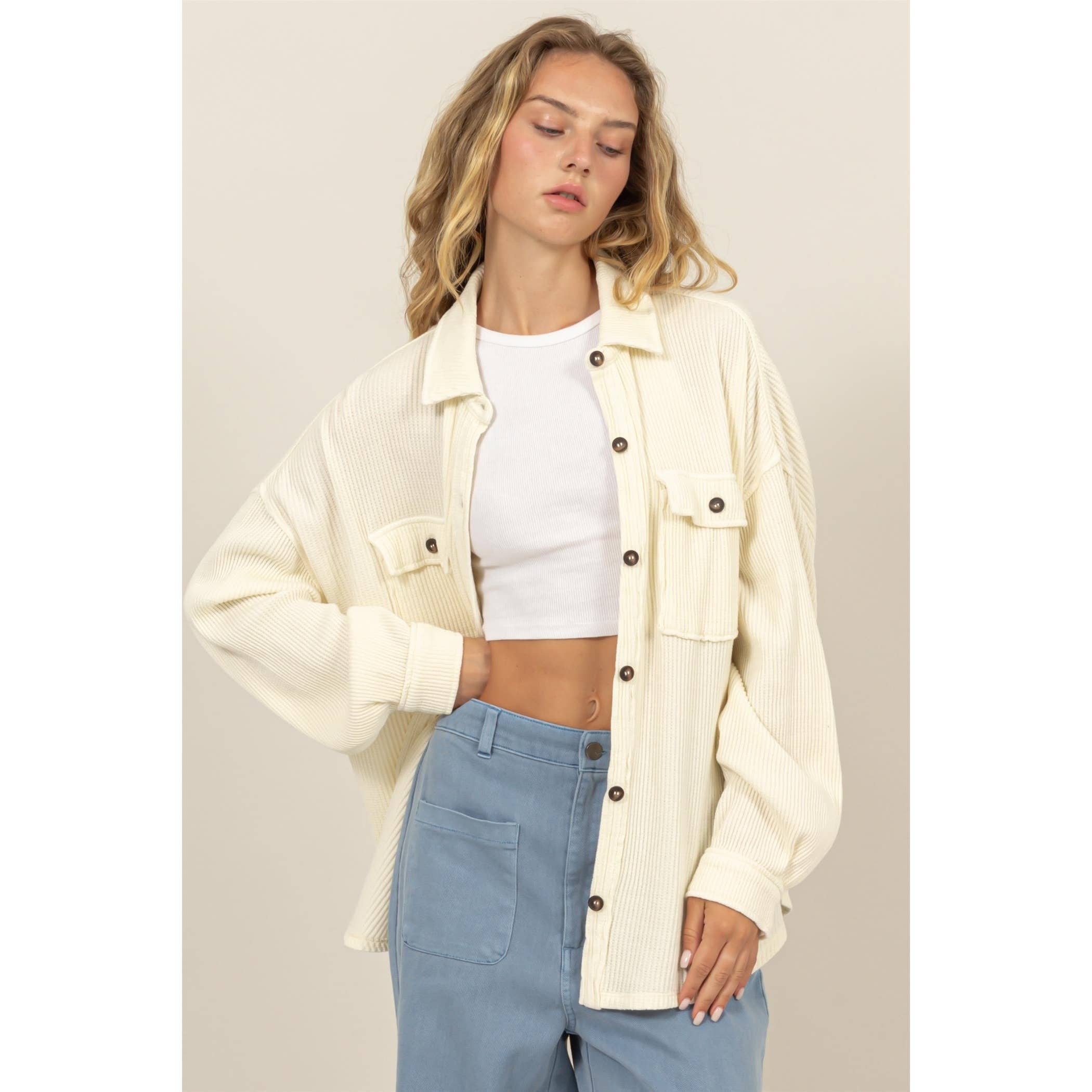 Waffle Shacket: Cream