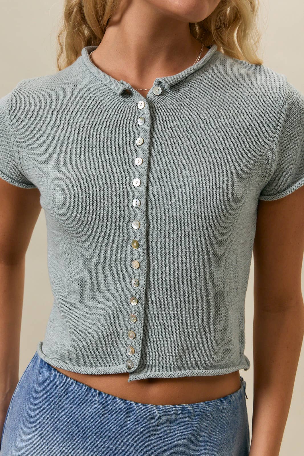 Button Sweater Top: Dusty Mint