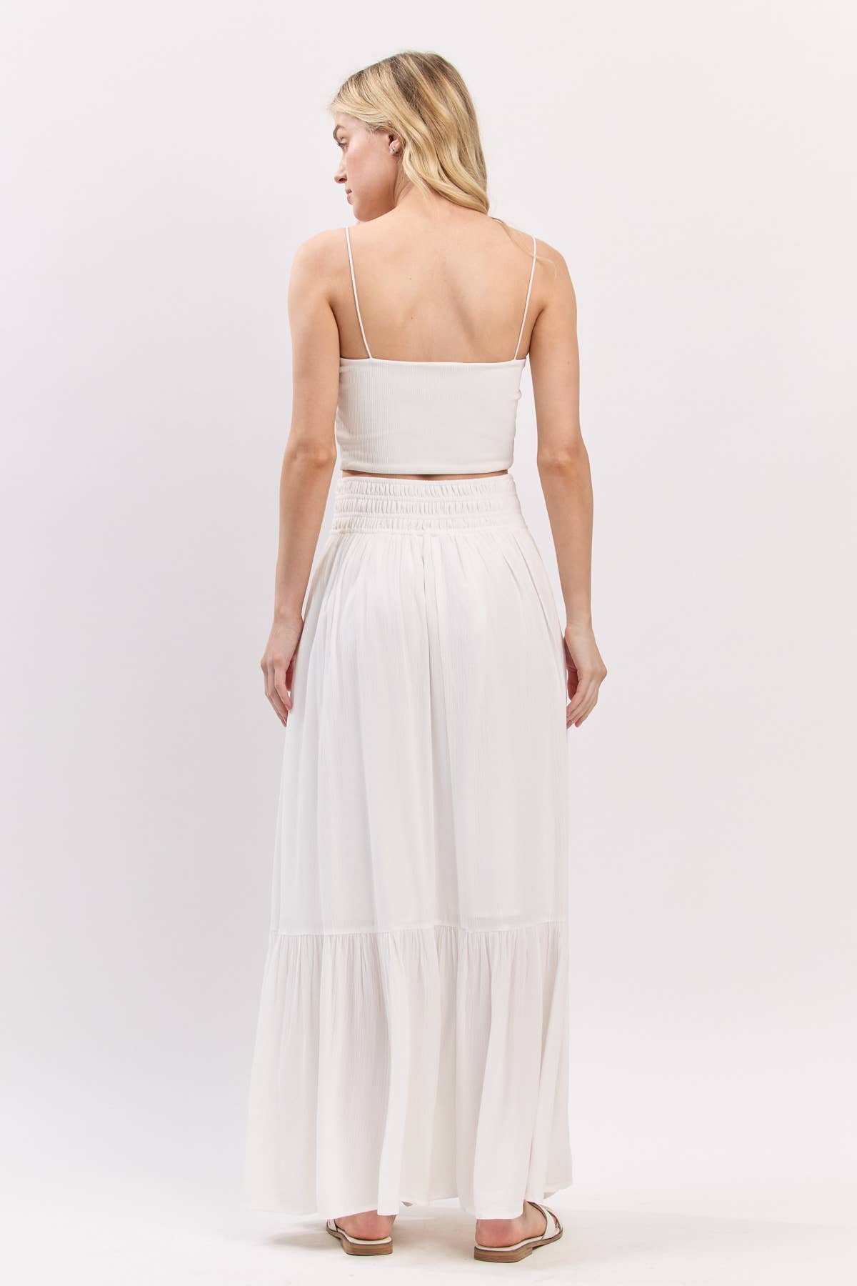 Ruffled Waist Maxi Skirt: Ivory