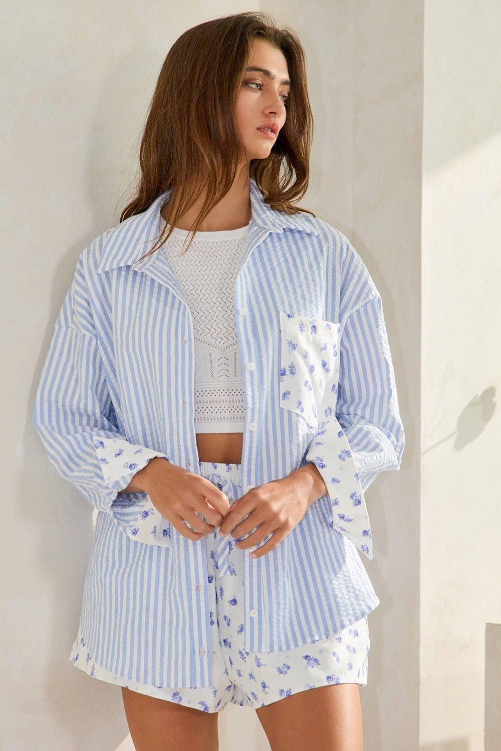 Floral Button-Down Set: Ivory